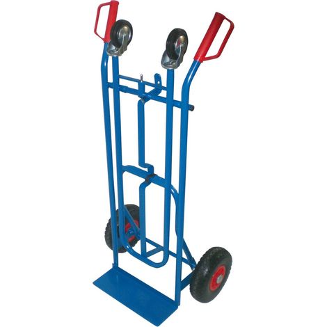 Hailo – Diable transformable 250 Kg – Roues pleines PU 260mm – Plateau rabattable – Poignées incurvées pour maniabilité (1/7)