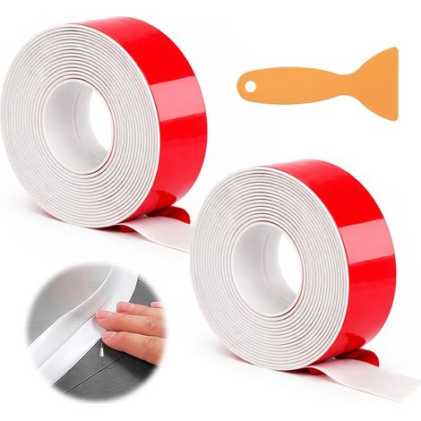 Lot de 2 plinthes souples autocollantes - Protection des bords - Blanc - 3,2 m x 22 mm - Plinthe courbée pour étanchéité - Barre de raccordement murale pour cuisine, salle de bain, sol, plan (1/5)