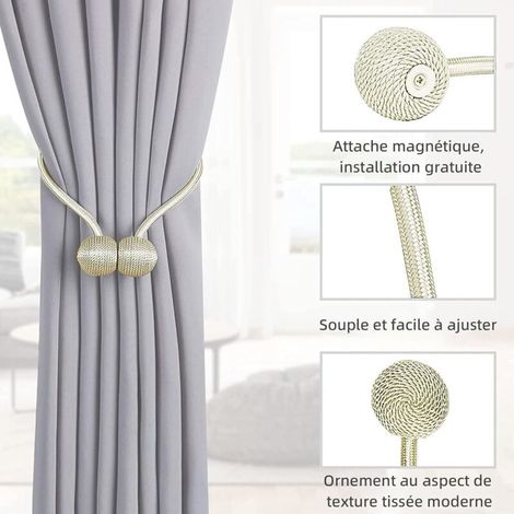 Lot de 4 Embrasses Rideaux Magnétiques , Corde Polyester Reinforcée pour Salon, Chambre, Salle à Manger & Salle de Bain (1/5)