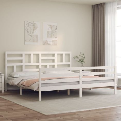 Lit adulte Contemporain avec tête de lit  Cadre de lit blanc 200x200 cm bois massif 24610 (1/5)