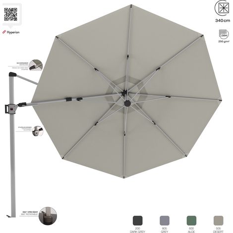 KNIRPS Hyperion Ampelschirm ø 340 cm Sonnenschirm Pendelschirm 4 Farbvarianten