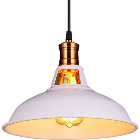 Lustre suspension industrielle vintage E27 LED – Abat-jour blanc ajustable 100cm – Pour cuisine, salon, restaurant – 60W max, 220V (1/5)