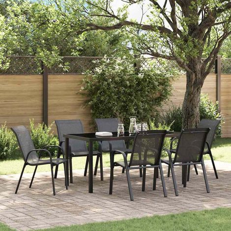 Chaises empilables de jardin-Chaise de terrasse-Chaise d'extérieur lot de 6 Noir Tissu textilène (1/5)