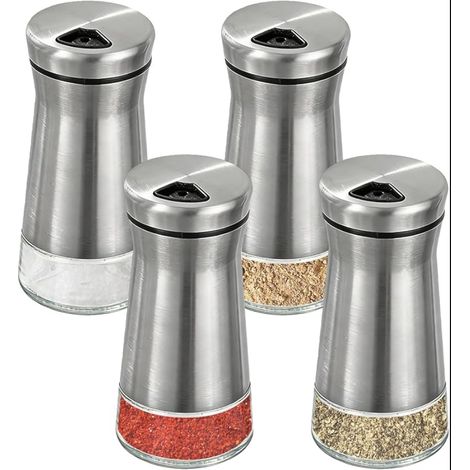Saliere et Poivriere de Table, Salieres et Poivrieres en Acier Inoxydable avec Couvercle Salt Tank, Trou Réglable pour le Poivre, le Sel, le Sucre, les Épices et Autres Condiments (1/5)