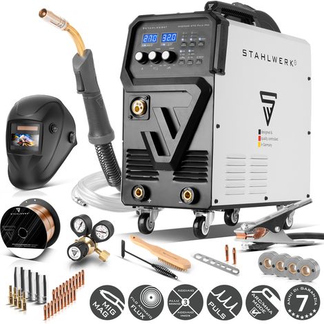 STAHLWERK Saldatrice 4-in-1 combinata MIG 270 Puls Pro – Set completo – Saldatrice con funzione Pulse, 270 A, avanzamento sinergico, 4 rulli, Lift-TIG & MMA