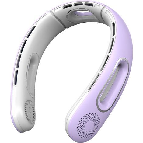 Ventilateur de Cou - Rafraîchissant Mains Libres - Flux air 3 côtés 4 vitesses USB - Léger sans pales intérieur extérieur - Violet (1/4)