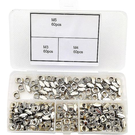 180 pièces en acier au carbone pour écrous en T M3 M4 M5, marteau trapézoïdal nickelé pour tête F (1/4)
