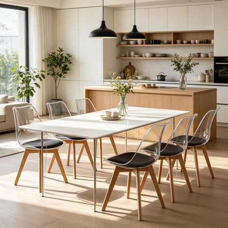 Lot de 6 chaises de salle à manger design moderne, structure en bois robuste, légères et élégantes, style unique pour salon, confortables (6 chaises uniquement) (1/5)