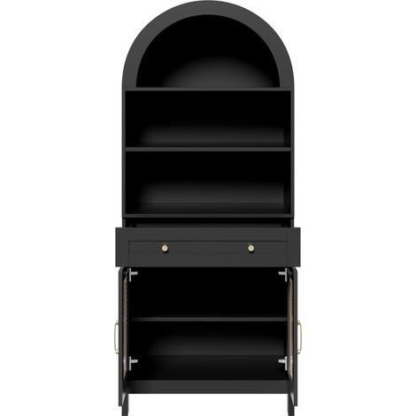 Moderne Bogen-Kommode mit Rattanoptik-Türen, 170 cm, Schwarz und Holz, 70 x 40 cm (1/5)