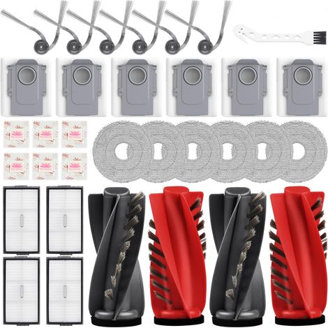 34-Pack Zubehörset für Roborock Saros 10R/Qrevo CurvX/Qrevo Curv 2 ProX/Curv 2 Pro Saugroboter, 4 Hauptbürsten 4 Filter 6 Wischpads 6 Staubbeutel Flach-Duftstein 6 Seitenbürsten 1 Reinigungsbürste (1/5)