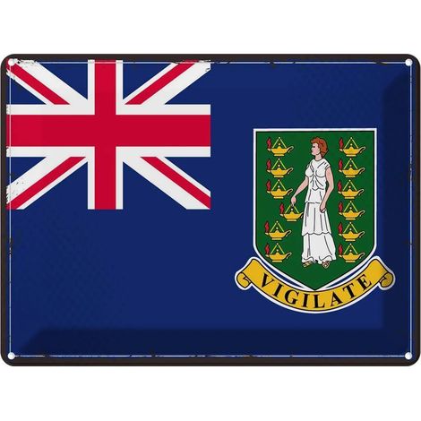 Plaque métallique 30x40 cm Drapeau rétro des Îles Vierges britanniques, armoiries (1/5)