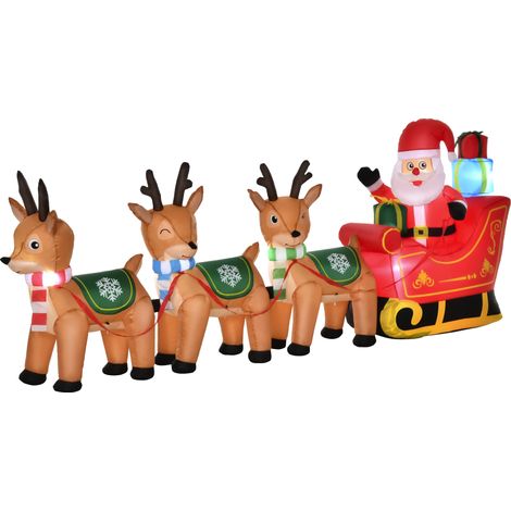 HOMCOM Aufblasbarer Weihnachtsmann auf Schlitten mit Schneemann 3 Hirschen 1,3 m Weihnachtsdeko mit Integrierte LED-Lichter Befestigungsmaterial Weihnachtsdekoration für Weihnachten Garten Rasen (1/5)