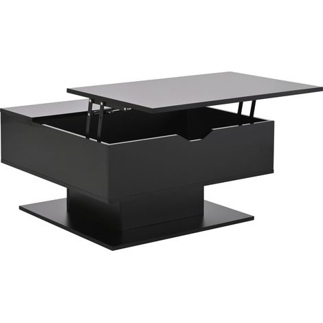 Mesa de centro elevable 80 x 75 x 40 cm con almacenamiento, negro, MDF aglomerado, LED, alto brillo (1/5)
