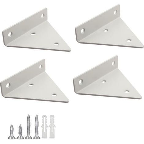 Supports d'étagère triangulaires en fer – Lot de 4 – Dimensions 100x80x26mm – Couleur blanche – Fixation murale dissimulée (1/4)