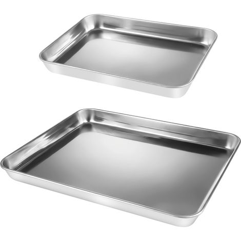 Lot de 2 Plaques à Pâtisserie en Acier Inoxydable, Plaque de Cuisson Plateau Inox Plat Rectangulaire Pour Cuire, Rôtir,Servir,Passer au Lave-Vaisselle (23x 17x 2.5+31x 24x 2.5CM) (1/5)