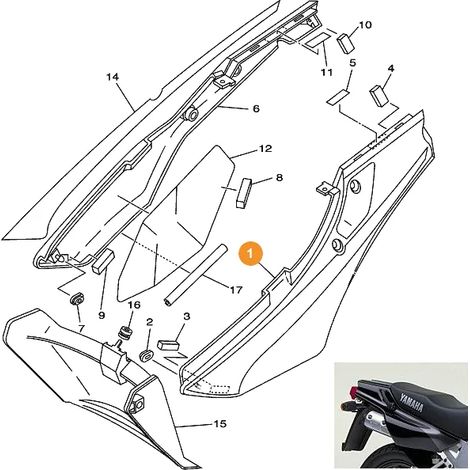 Yamaha 4GW-21711-00-P7 Tapa lateral 1 (Izquierda) TDR125 2001 Negro y Gris