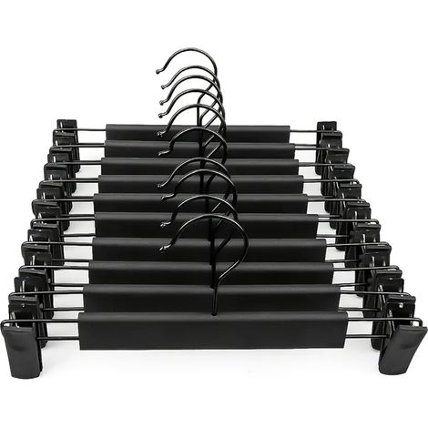 Set mit 10 platzsparenden Kleiderbügeln mit 360° drehbaren Haken, verstellbaren Clips, geeignet für Hosen, Kleidung, Mäntel, Kleidungsstücke, Jeans, schwarz