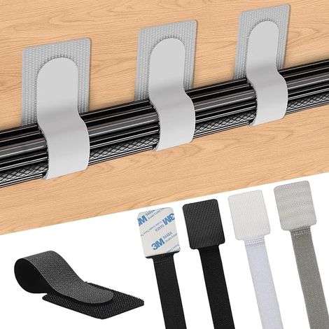 30 selbstklebende Kabelbinder für unter den Schreibtisch – Wiederverwendbare Kabelorganisatoren für Schreibtisch, Fernseher und PC – Verschiedene Farben: Schwarz, Weiß, Grau (1/5)