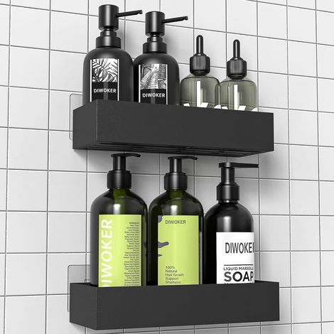2 Pièces - Étagère Douche - Porte Shampoing - Sans Percage pour Carrelage et Verre - Rangement Salle de Bain et Cuisine - Noir - 30x12cm
