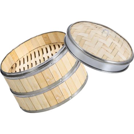 Panier vapeur à deux étages de 18 cm avec couvercle pour dim sum, raviolis et légumes (1/5)