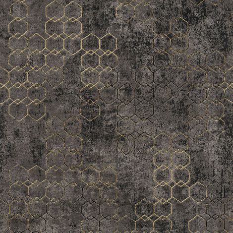 Graphic wallpaper wall Profhome 374246 non-woven wallpaper slightly textured design shiny black gold 5.33 m2 (57 ft2) (1/5)