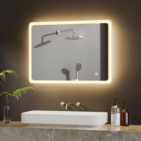 Badspiegel mit Beleuchtung 40x60cm Spiegel mit Beleuchtung Badezimmerspiegel mit Licht LED Wandspiegel mit 3 Lichtfarben Dimmbar Speicherfunktion (1/5)