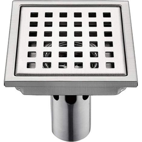 150 x 150 mm Siphon de douche carré en acier inoxydable brossé 304, grand diamètre, anti-obstruction, pour salle de bain, 150 x 150 mm (1/4)