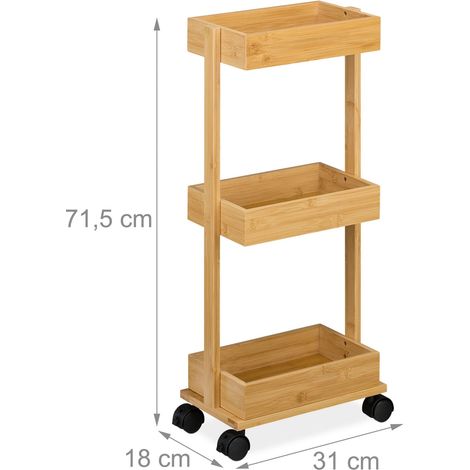 Chariot de rangement étroit 3 niveaux mobile salle de bain cuisine finition naturel en bambou (1/3)