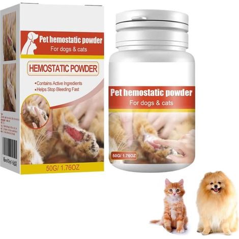 Poudre Styptique sans Danger pour Chiens Et Chats, Lapin, Cochon d'Inde, Oiseaux, Efficace pour Arrêter Le Saignement des Pattes 50g (1/5)