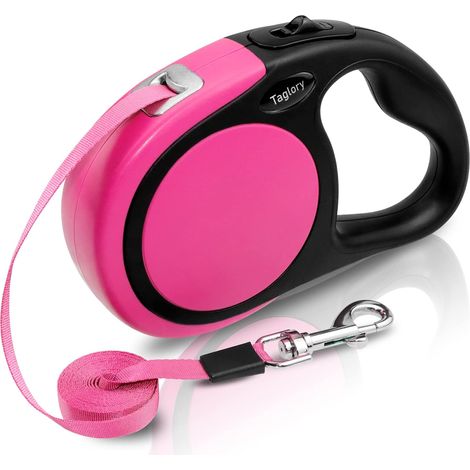 m lange, einziehbare Hundeleine, robustes Nylonband, bis 20 kg belastbar, mit Stopp-/Sperrknopf, für mittelgroße und kleine Hunde, rosa (1/5)