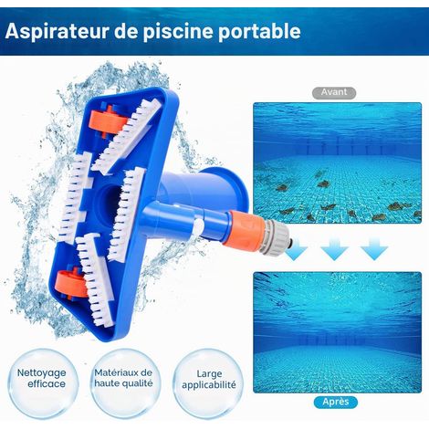 143cm Nettoyeur de Piscine - 4 Tiges Amovibles en Aluminium, Tête D'aspiration pour L'étang avec Sac à Feuilles pour Le Nettoyage par Aspiration du Fond de la Piscine Mini Nettoyeur pour Spa/Fontaine (1/4)
