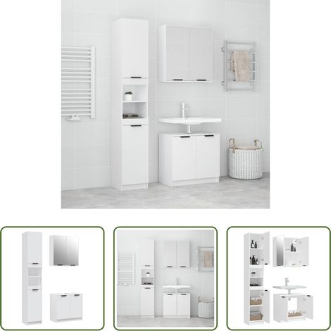 vidaXL Spiegelschrank - 3-tlg. Badmöbel-Set Weiß Holzwerkstoff (1/5)