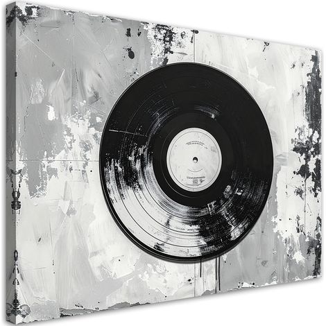 Toile Imprimée, Disque vinyle noir et blanc,30x20 (1/4)
