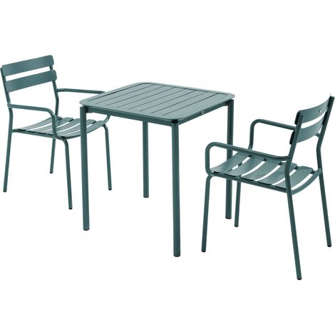 Ensemble table de terrasse 70cm et 2 fauteuils vert foncé