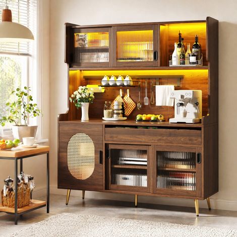 Buffet 145 x 39 x 171 cm avec LED, MDF et métal, marron DESVIAE (1/5)