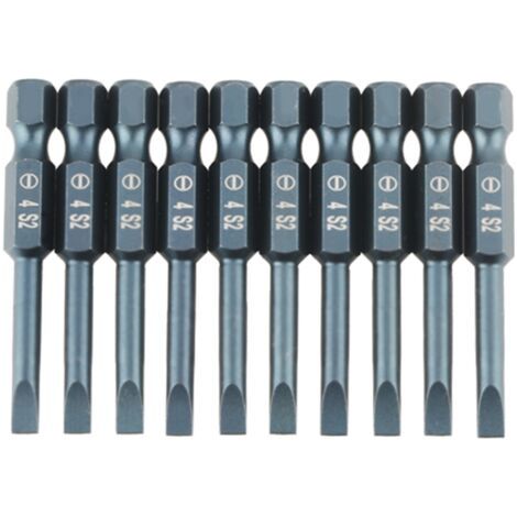 Jeu de 10 embouts de tournevis plats en acier allié S2, tige hexagonale de 6,3 mm (1/4 pouce), 50 mm, H6,3 x 50 x SL4 mm (1/5)