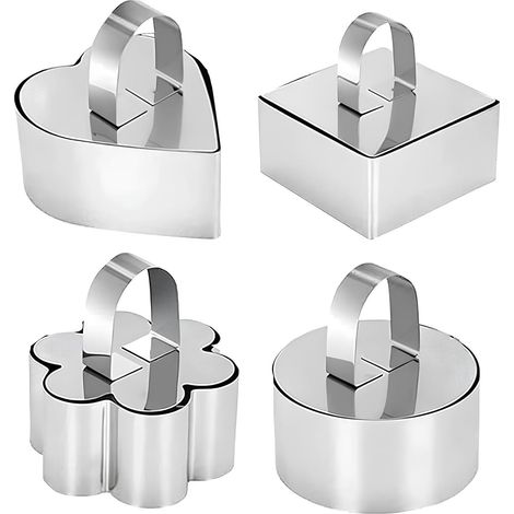 4 Piece Pastry Cutters, Stainless Steel Mousse Moulds, Baking Ring Cake Stainless Steel, Dessert Rings, for Desserts, Biscuits, Pastries, Cakes Mousse (1/5)