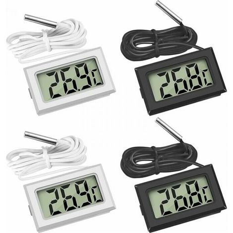 Mini Digital LCD Thermometer with Temperature Probe and Temperature Sensor (2X Black 2X White) YMYNY