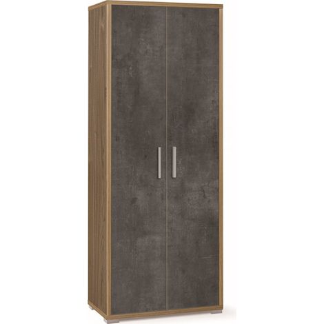 Meuble 2 portes 71L x 41P x H182 – Finition bois noyer et noir mat – Sarmog (1/2)