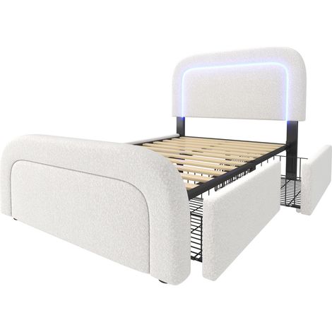 Polsterbett 90x200 cm mit LED, USB-C, 2 Schubladen und verstellbarem Kopfteil, Weiß (1/5)