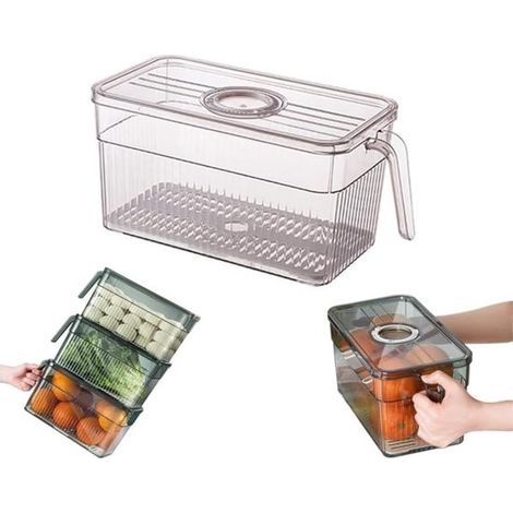 Organisateur de réfrigérateur avec poignée, boîte de conservation empilable pour fruits et légumes, transparente, 13 x 13 x 28 cm, gris (1/5)