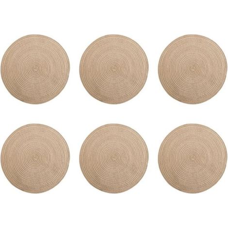 Juego de 6 manteles individuales redondos trenzados (12,7 cm) – Lavables y reversibles, para el hogar y fiestas (marrón) (1/5)