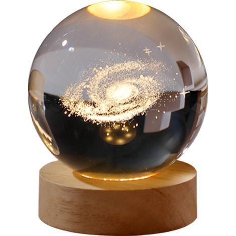 Veilleuse boule de cristal galaxie 3D Vicloon, boule de cristal planètes 3D avec socle en bois, veilleuse LED galaxie spatiale pour la décoration intérieure (1/5)