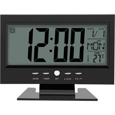 Digitaler Tischwecker mit LCD-Display, Nachttischwecker mit Kalender- und Temperaturanzeige für das Schlafzimmer (Schwarz) (1/5)