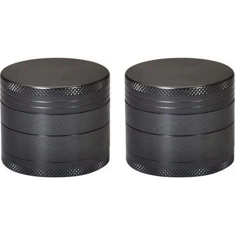 (2 pièces) Broyeur à herbes et épices noir à 4 niveaux en aluminium, 40 mm, avec racleur, moulin portable en alliage de zinc pour un broyage lisse. (1/5)
