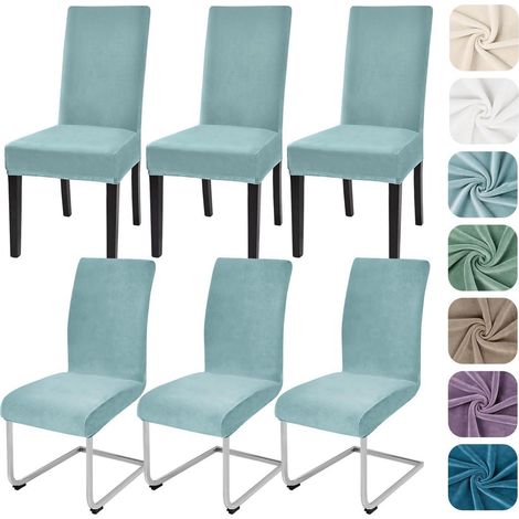 6er Set Stuhlhussen Samt Graublau, elastisch & waschbar (1/5)