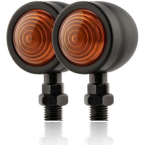2x Clignotants universels pour moto, lumière ambre, métal chromé (noir)