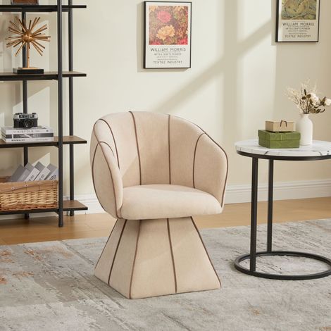 Fauteuil pivotant 56x54x74,5 cm, chaise de salon ergonomique avec haut dossier, pour adulte et adolescent, chenille, Marron clair (1/5)