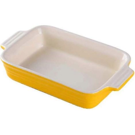 Plat à four rectangulaire en céramique jaune avec poignée - Plat à lasagnes individuel (1/3)