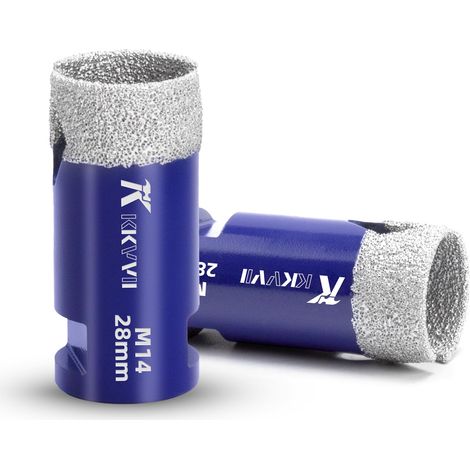 Forets Carrelage Diamant 2 Pièces 28mm Scie Cloche Diamantée Trépans de Forage Avec Brasé Sous Vide et Filetage M14 pour Granit Porcelaine Céramique Marbre, pour Meuleuse d'angle (1/5)